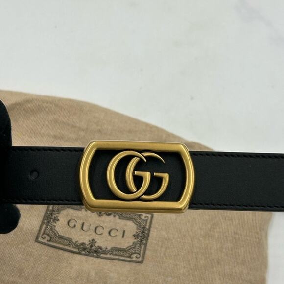 Men's Gucci double G black leather belt size 90 cm/36 inches made in Italy - Picture 2 of 12